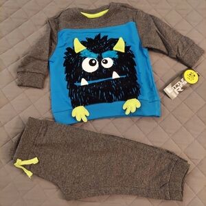 Kids Monster Graphic Matching Set - Blue and Gray